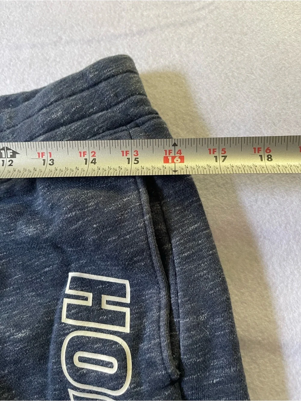 Hollister Men's Heather Navy Drawstring Logo Shorts
